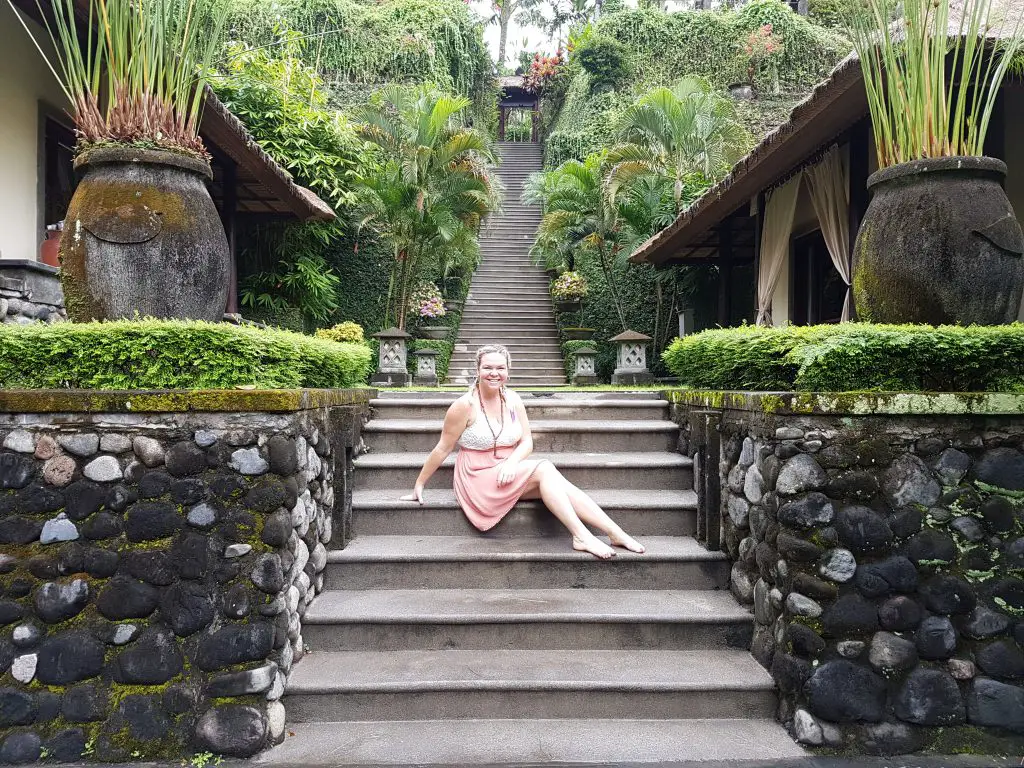 Sukhavati Ayurvedic Retreat Bali - Erin on stairs