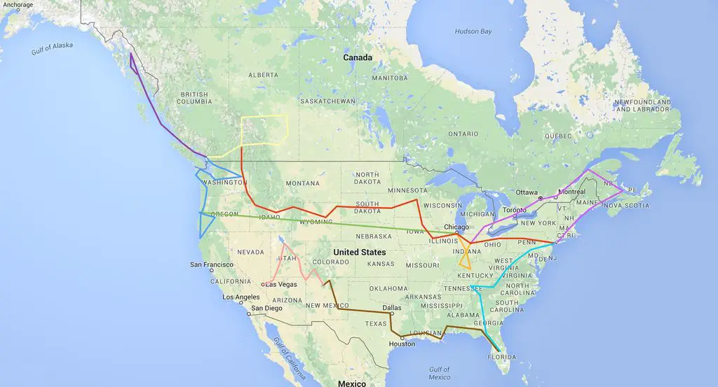 US Destinations - Road trip map