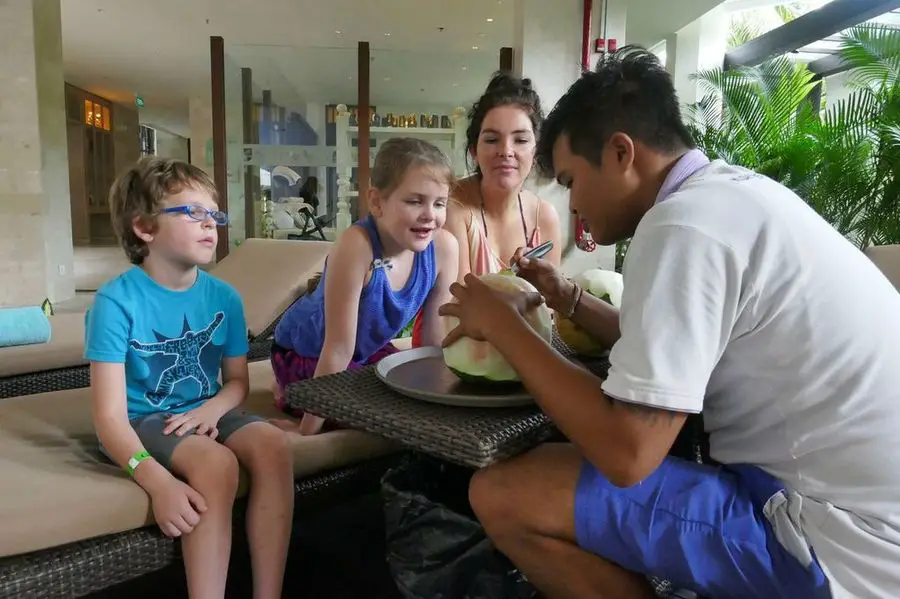 Bali With Kids: Fruit carving at a family friendly hotel