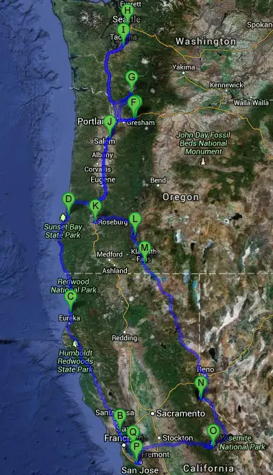 14 Day Pacific Northwest Road Trip - map