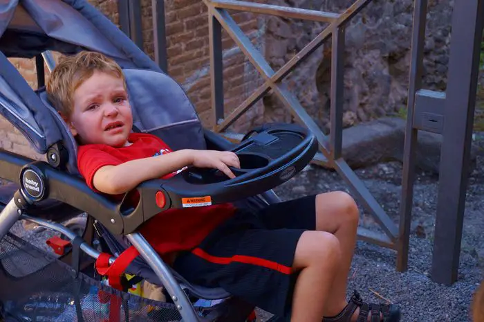 Pompeii with kids - kid in stroller