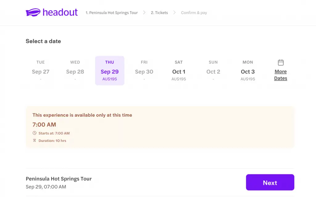 Headout Online Booking Review - date