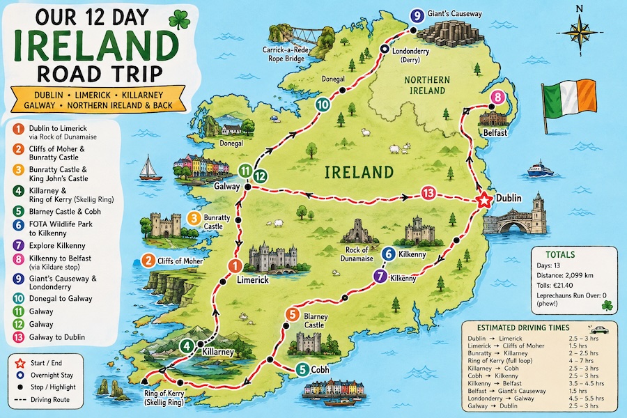 12 day Ireland Road Trip Map