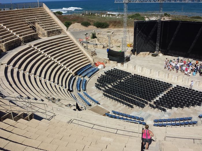 Ancient Roman amphitheatre at Caesarea overlooking the Mediterranean Sea