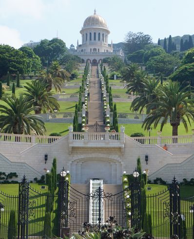 Baha’i Gardens terraces overlooking Haifa Bay